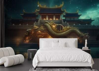 Gorgeous golden Chinese style palace Generative AI Wall mural