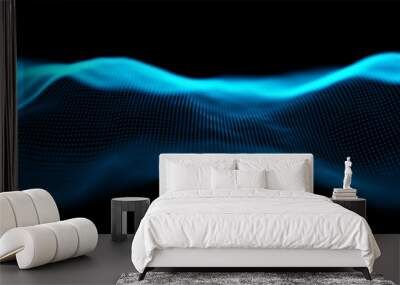 Abstract blue particle background. Flow wave with dot landscape. Digital data structure. Future mesh or sound grid. Pattern point visualization. Technology vector illustration. Wall mural