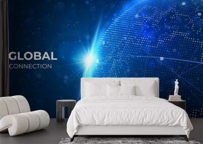 Globe network illustration. Technology digital 3d globe. Digital earth map background. Connection data concept. Wall mural