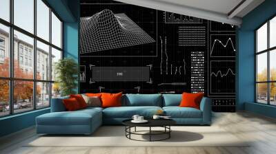 HUD futuristic interface. Hitech display with infographic elements. Dashboard with chart, diagram, line, graphic and data. Wall mural