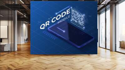 QR code mobile verification landing page. Scan phone concept design. Technology vector illustration. Wall mural