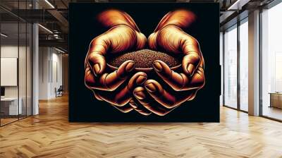 A detailed digital illustration of hands forming a bowl shape as if holding something precious or delicate. Wall mural