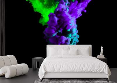 paint stream in water, interlacing of two colors forming a new hue in cloud in water , abstract background, multicolored dye on a black background Wall mural