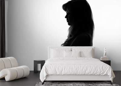 silhouette of a pensive woman on a white background Wall mural