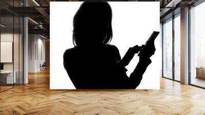 silhouette of a woman with shopping bags and a smartphone Wall mural