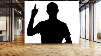 silhouette of an unknown man who dawned on a thought on a white isolated background, concept idea, the man raised his finger up Wall mural