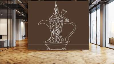 Editable Antique Dallah Arabian Coffee Pot Vector Illustration with Outline Style and Detailed Pattern for Cafe and Middle Eastern Culture and Tradition Related Design Wall mural