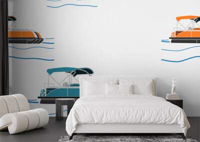 Editable Semi-Oblique Side View Pontoon Boat Vector Illustration in Flat Style With Various Colors as Seamless Pattern for Creating Background of Transportation or Recreation Related Design Wall mural