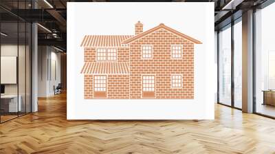 Editable Traditional English House Building with Two Level Floors Vector Illustration in Monochrome Style for England Culture Tradition and History Related Design Wall mural