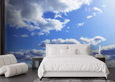 Beautiful cumulus clouds. Horizontal view. Background. Landscape. Wall mural