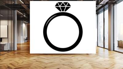 Diamond ring on finger icon. Black silhouette. Front side view. Vector simple flat graphic illustration. Isolated object on a white background. Isolate. Wall mural