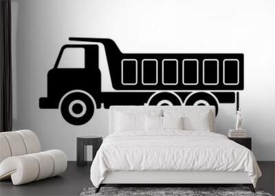 Dump truck icon. Construction machinery. Black silhouette. Side view. Vector simple flat graphic illustration. The isolated object on a white background. Isolate. Wall mural