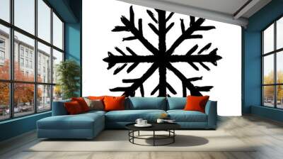 Ink snowflake icon. Black contour line sketch drawing. Vector simple flat graphic hand drawn illustration. Isolated object on a white background. Isolate. Wall mural