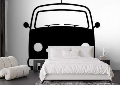 Minibus icon. Camper, minivan, van. Black contour linear silhouette. Front view. Editable strokes. Vector simple flat graphic illustration. Isolated object on a white background. Isolate. Wall mural