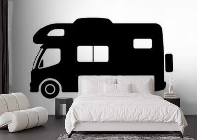 Motorhome icon. Camper. Black silhouette. Side view. Vector simple flat graphic illustration. Isolated object on white background. Isolate. Wall mural