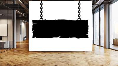 Signboard on chains. Black silhouette. Horizontal front view. Vector simple flat graphic illustration. Isolated object on a white background. Isolate. Wall mural