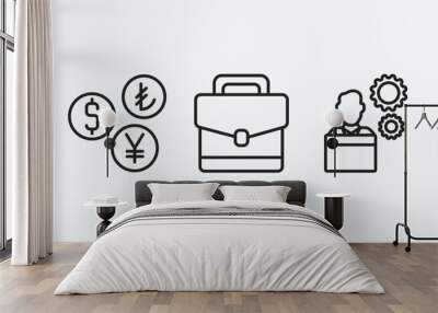 business collection. outline icons set. business collection. icons such as big safe, currencies, business briefcase, employee going to work, thin vector. can be used web and mobile. Wall mural