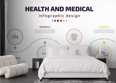 health and medical infographic element with icons and 6 step or option. health and medical icons such as beat, ophthalmology, pulse, veterinary, measure tape, optometrist vector. can be used for Wall mural