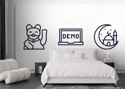 other outline icons set. other thin line icons pack included japanese cat, demostration, mosque moon and star, hair cut business card vector. Wall mural