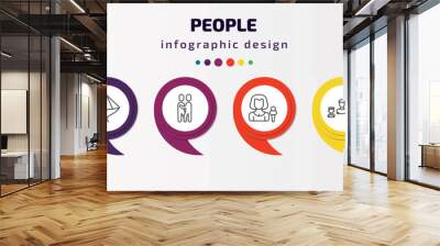 people infographic template with icons and 6 step or option. people icons such as students graduation hat, vietnamese, snuggle, foreign reporter, father and children, norwegian vector. can be used Wall mural