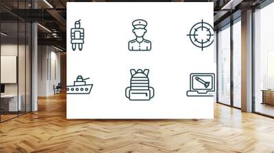 set of 10 linear icons from army and war concept. outline icons such as general, , officer, army backpack, computer, ship vector Wall mural