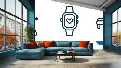 set of 3 linear icons from gym and fitness concept. outline icons such as dumbbells exercise, sport watch, rowing hine vector Wall mural