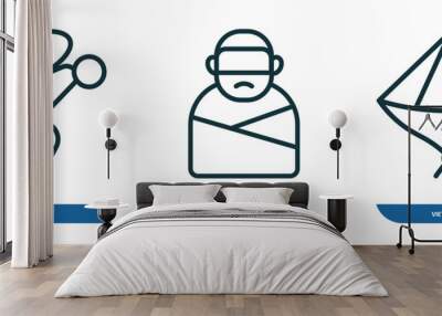 set of 3 linear icons from people concept. outline icons such as burden, kidnapping, vietnamese vector Wall mural