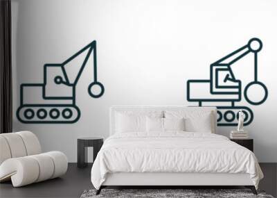 set of 4 linear icons from construction concept. outline icons included stopcock, demolition, derrick with ball, adjustment system vector Wall mural