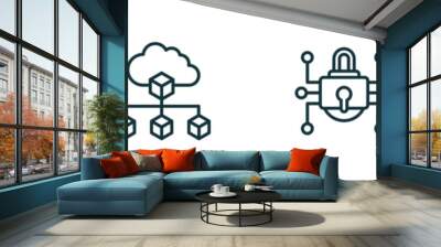 set of 4 linear icons from internet security concept. outline icons included insecure, network cubes, traffic encryption, computer security vector Wall mural