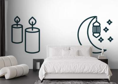 set of 4 linear icons from religion concept. outline icons included commandments, candles, ramadan month, great buddha vector Wall mural