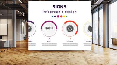 signs infographic element with icons and 6 step or option. signs icons such as absolute, no shower, shout, no water, perpendicular, washing vector. can be used for banner, info graph, web, Wall mural