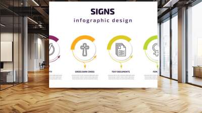 signs infographic template with icons and 6 step or option. signs icons such as up, empty, gross dark cross, text documents, female, radioactive elements vector. can be used for banner, info graph, Wall mural