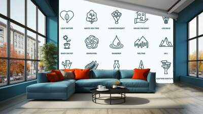 special lineal nature icons set. outline icons such as japanese, white ash tree, led bulb, fengshui, Wall mural