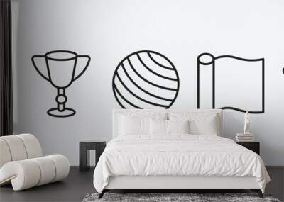 sports outline icons set. sports icons such as chest guard, football cup, exercise ball, foil, excersice vector. can be used web and mobile. Wall mural