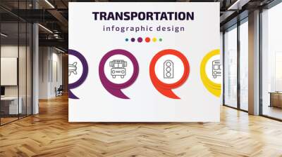 transportation infographic template with icons and 6 step or option. transportation icons such as way, blimp, school van, semaphore, bus front with driver, bus vector. can be used for banner, info Wall mural