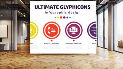 ultimate glyphicons infographic element with filled icons and 6 step or option. ultimate glyphicons icons such as band, car wash, phone call outcoming, tv wireless connection, tings bars, two Wall mural