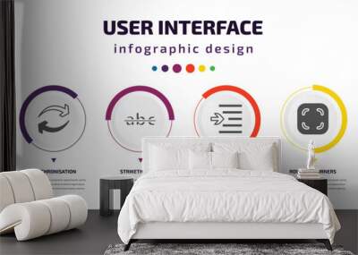 user interface infographic element with icons and 6 step or option. user interface icons such as new message, synchronisation, strikethrough, indent, rounded corners square, top arrow vector. can be Wall mural