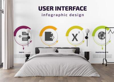 user interface infographic template with icons and 6 step or option. user interface icons such as direct selection, page break, export archive, superscript, painter palette, strikethrough vector. Wall mural