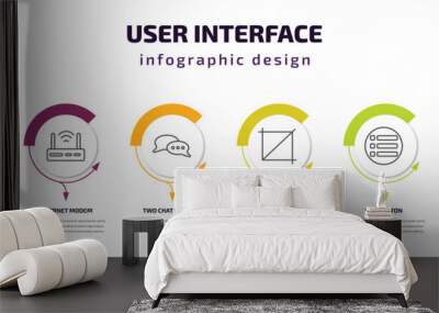 user interface infographic template with icons and 6 step or option. user interface icons such as video edition, internet modem, two chat bubbles, crop button, list button, dollar bills stack Wall mural