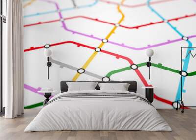 Colorful metro scheme, railway transport or city bus map Wall mural