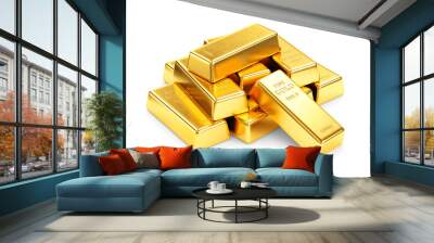 Gold bars pile isolated on white background Wall mural