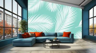 White and blue tropical palm leaves texture Wall mural