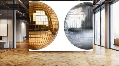 A gold and silver disco ball on a transparent background, Generative AI Wall mural