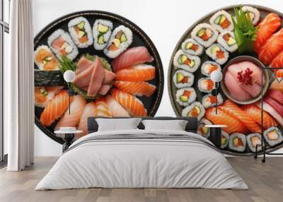 A plate filled with sushi, top view Wall mural