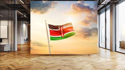 Kenya national flag cloth fabric waving on the sky - Image Wall mural