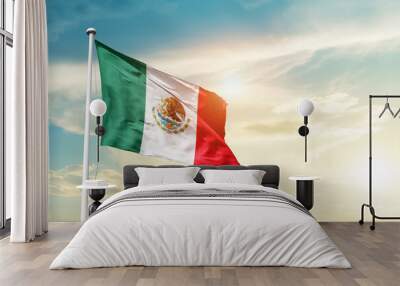 Mexico national flag cloth fabric waving on the sky - Image Wall mural