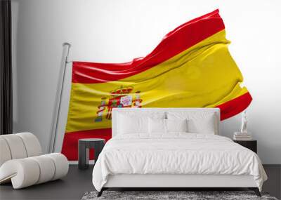 Spain waving flag with mast on white background with cutout path. Wall mural