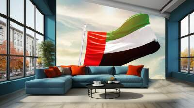 United Arab Emirates national flag cloth fabric waving on the sky - Image Wall mural