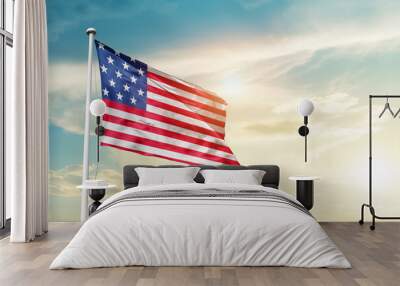 United States national flag cloth fabric waving on the sky - Image Wall mural