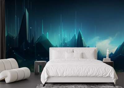 Soaring stock graph, digital animation, upbeat backdrop, clear growth trend, financial firm ad Wall mural